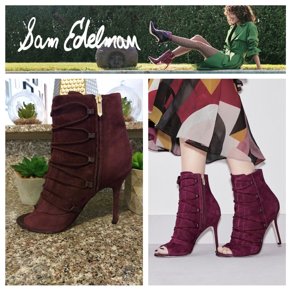 Sam Edelman Asher Merlot Suede Peep Toe Booties